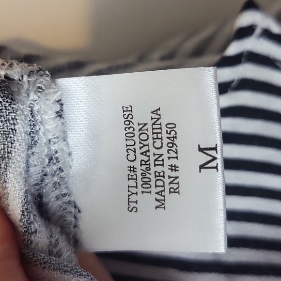 COMO VINTAGE Black White Stripe Lagenlook Roll-Tab Button Down Blouse - Picture 8 of 13